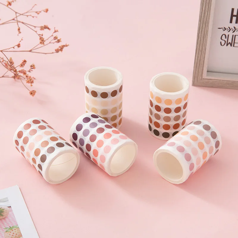 

1 Roll Korean Tape Sticker Morandi Round Dot Sticker Diy Decorative Scrapbook Journal Back To School Student Stationery Sticker