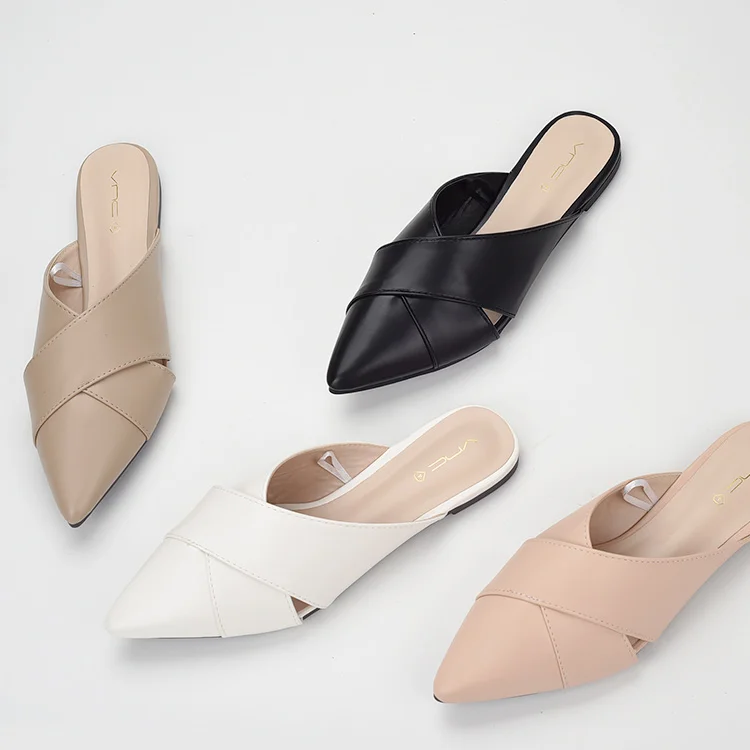

Mules For Women 2022 Flat Shoes Female Cover Toe Fretwork Heels Big Size Ladies' Slippers Rubber Flip Flops Pointed Hawaiian Rom