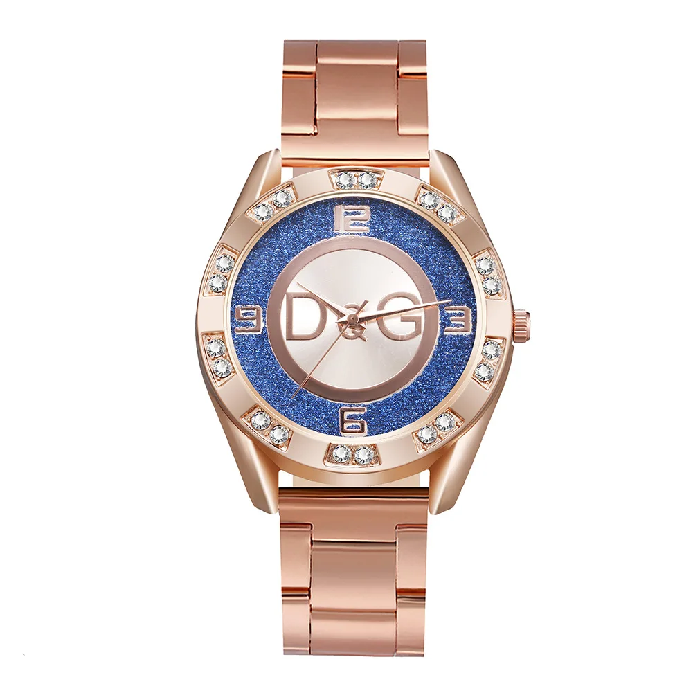 Rose gold glitter quartz women's watch, minimalist design steel strap watch, large dial, fashion creative watch women's watch