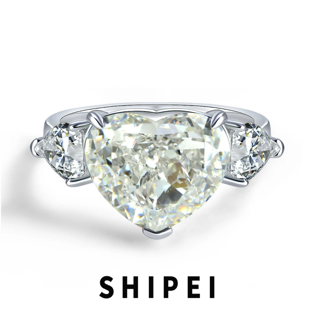 

SHIPEI 925 Sterling Silver Heart 5CT White Sapphire Citrine Emerald Ruby Aquamarine Gemstone Engagement Ring Jewelry For Women