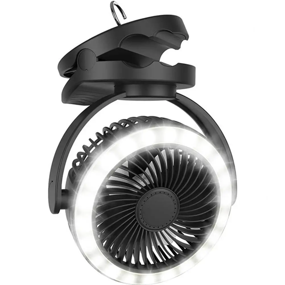 

10000mAh Camping Fan with Lights USB Rechargeable Clip On Fan with Hanging Hook