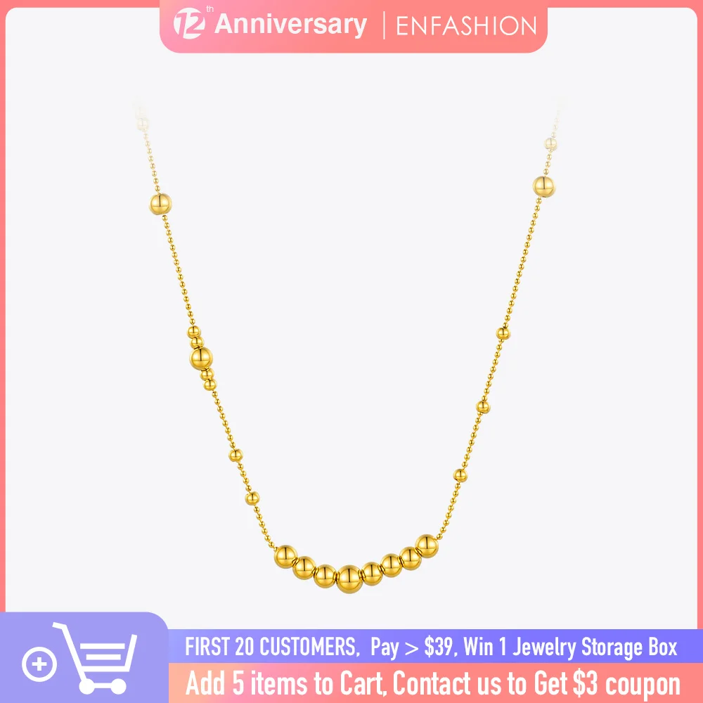 

ENFASHION Double Layer Balls Necklace Gold Color Stainless Steel Beads Choker Necklaces Fashion Jewelry For Women Collier P3167