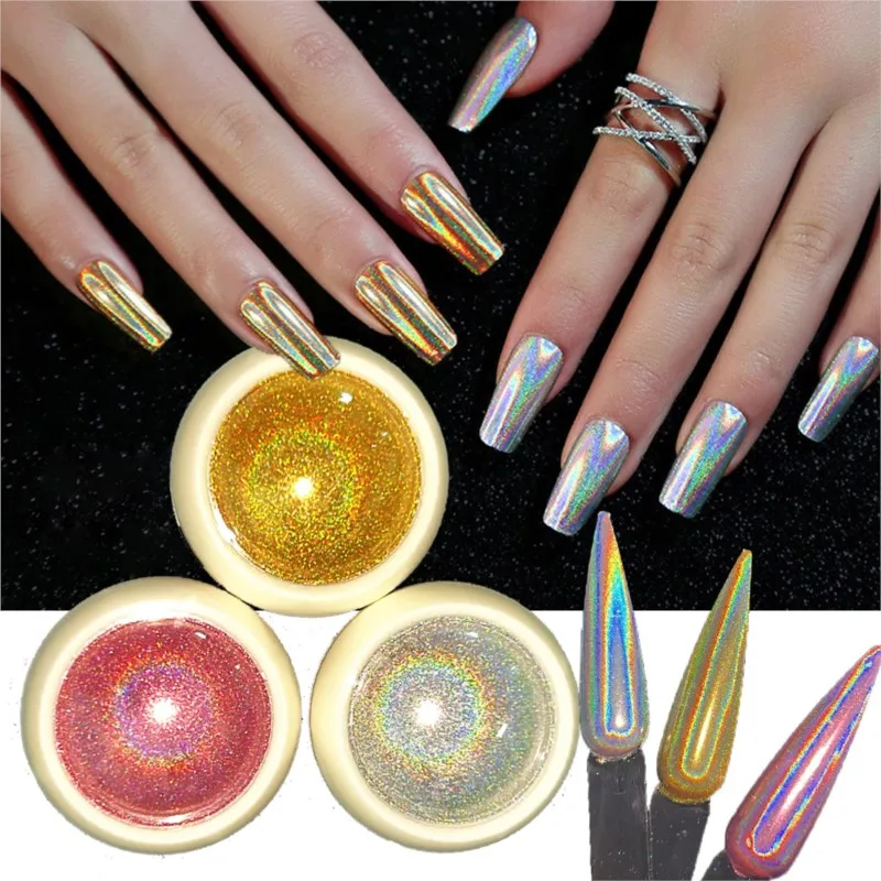 

1 Box Holographic Nail Powder Glitter Laser Silver Gold Shimmer Mirror Dust Manicure Shining Chrome Pigment Nail Art Decorations