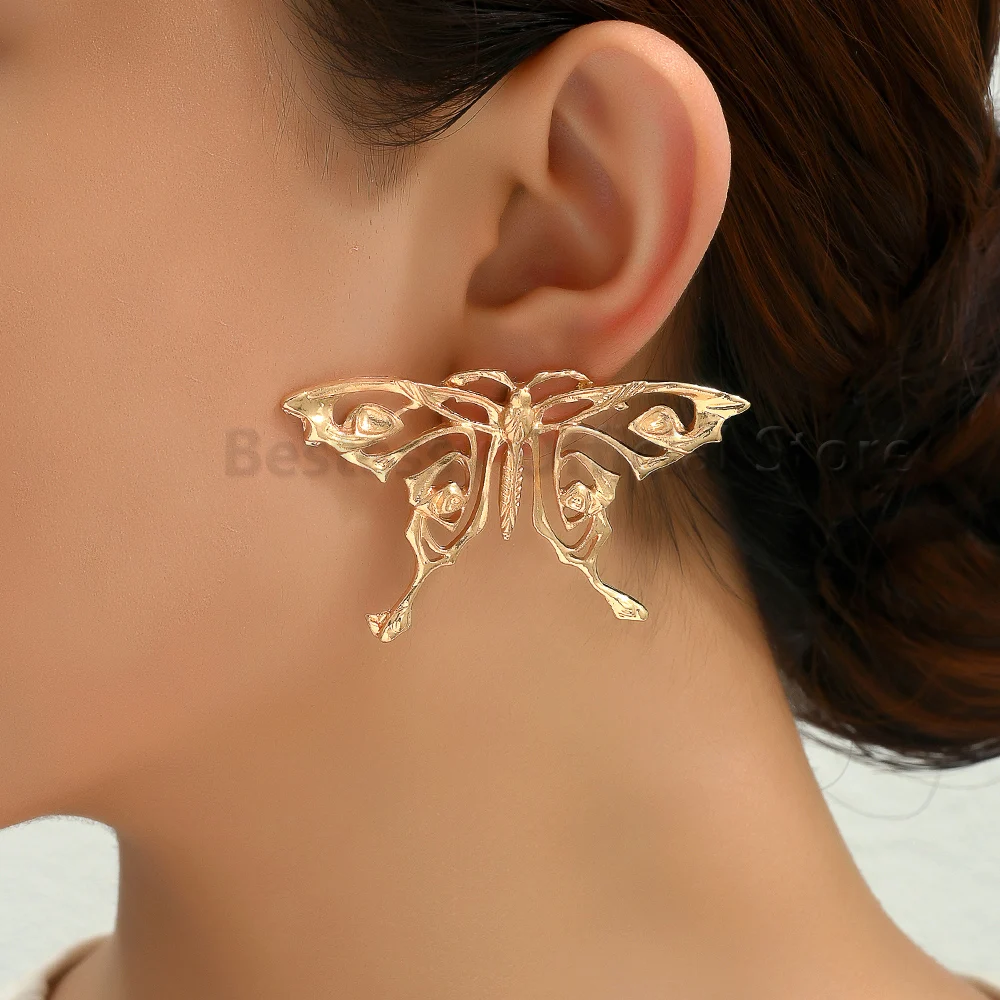 

Fashion Metal Butterfly Shaped Earrings For Women Luxury Exaggerated Vintage Piercing Ear Studs Party Wedding Elegant Jewelry