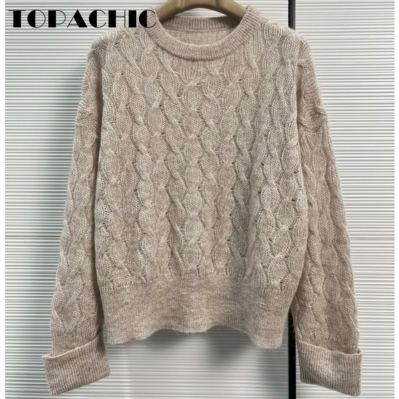 

10,16 TOPACHIC женский высококачественный мохеровый вязаный однотонный пуловер с длинным рукавом