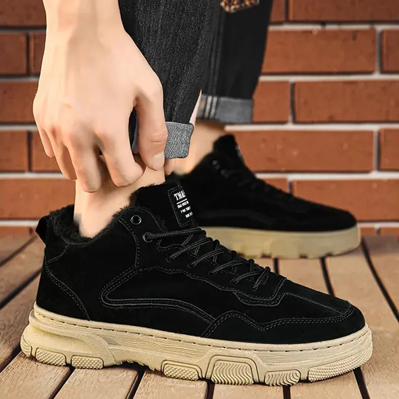 High Top Casual Sports Shoes Winter Fashion Lace Up Non-slip Walking Shoes Plus Velvet thick Comfortable Warm Male Cotton Boots