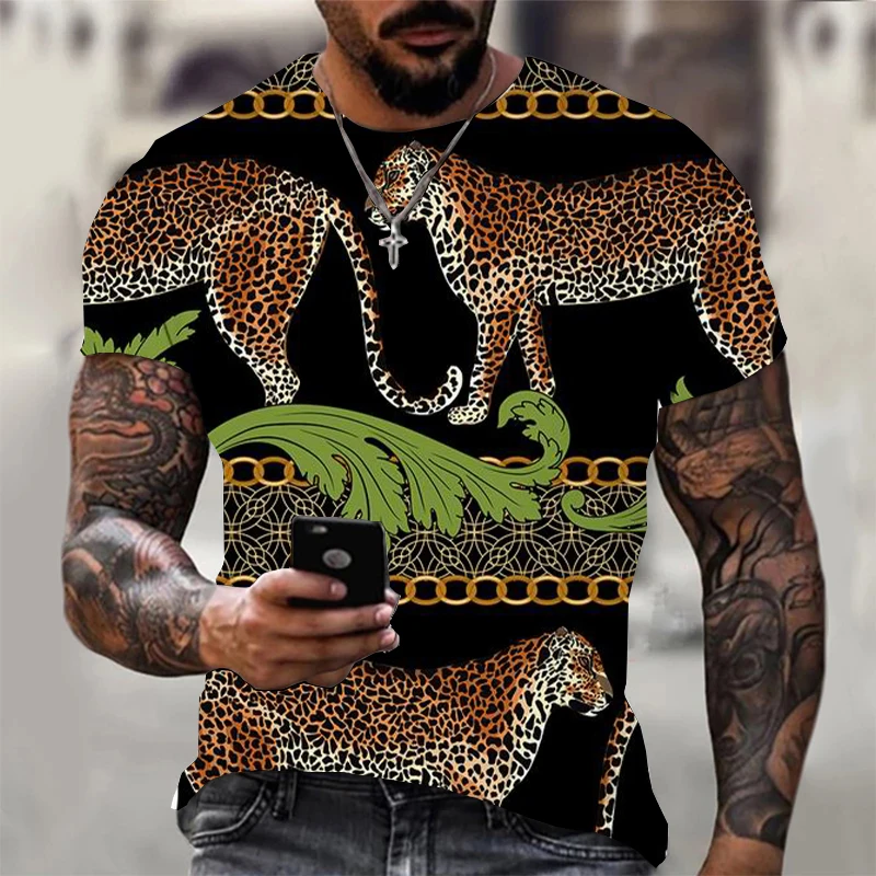 

Fashion personality animal T-shirt luxury Leopard print Mens Short Sleeve casual 3D Brand T shirts Harajuku Male plus size tees