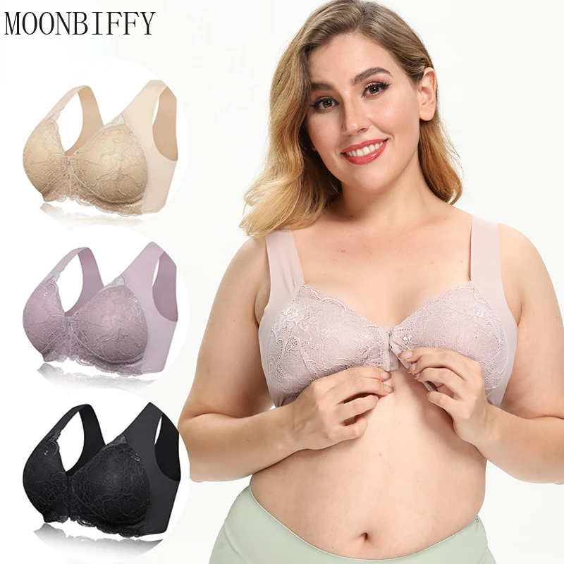 

Lace Front Closure Bra Women Sexy Underwear Push Up Bras for Women Large Size Seamless Bra Wireless Gather Brassiere Bralette