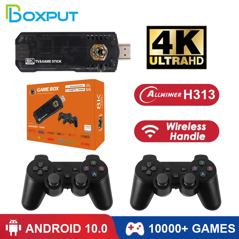 

BOXPUT X8 H313 TV Game Stick Android 12 10000 Retro Games Portable Home Video Game Console 4K HD 5G WiFi Mini Game TV Box