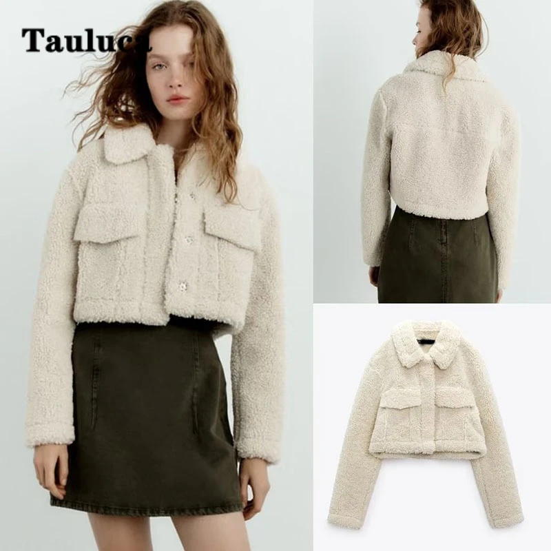 Женская короткая флисовая куртка в европейском и американском стиле с двумя