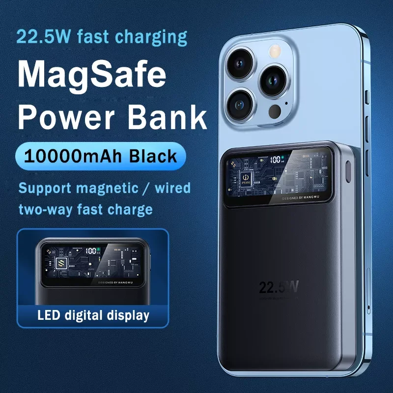 

NEW2023 10000mAh Power Bank 22.5W Magsafing Fast Charging External Battery For Iphone13 Portable Powerbank With Digital Display
