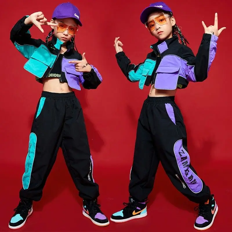 

Children Street Dance Clothes Girls Jazz Costume Kids Crop Tops Pants Set Teenage Dancewear Costume Hip Hop Clothing 6 8 10 12 Y