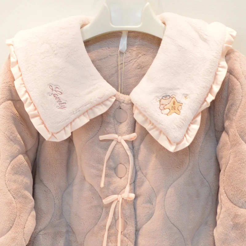 Я пижамы зимние женские трехслойные утолщенные бархатные стеганые с кукольным