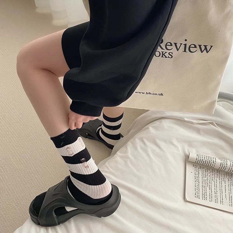 Полосатые полосатые женские носки средней длины на весну осень Ins кофейные