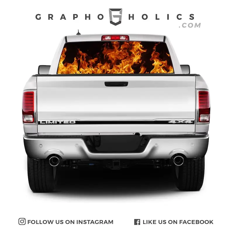 

NEW!!! High Quality Pick-Up Truck Perforated Rear Window Sticker / View-Through Vinyl - This Truck is On Fire