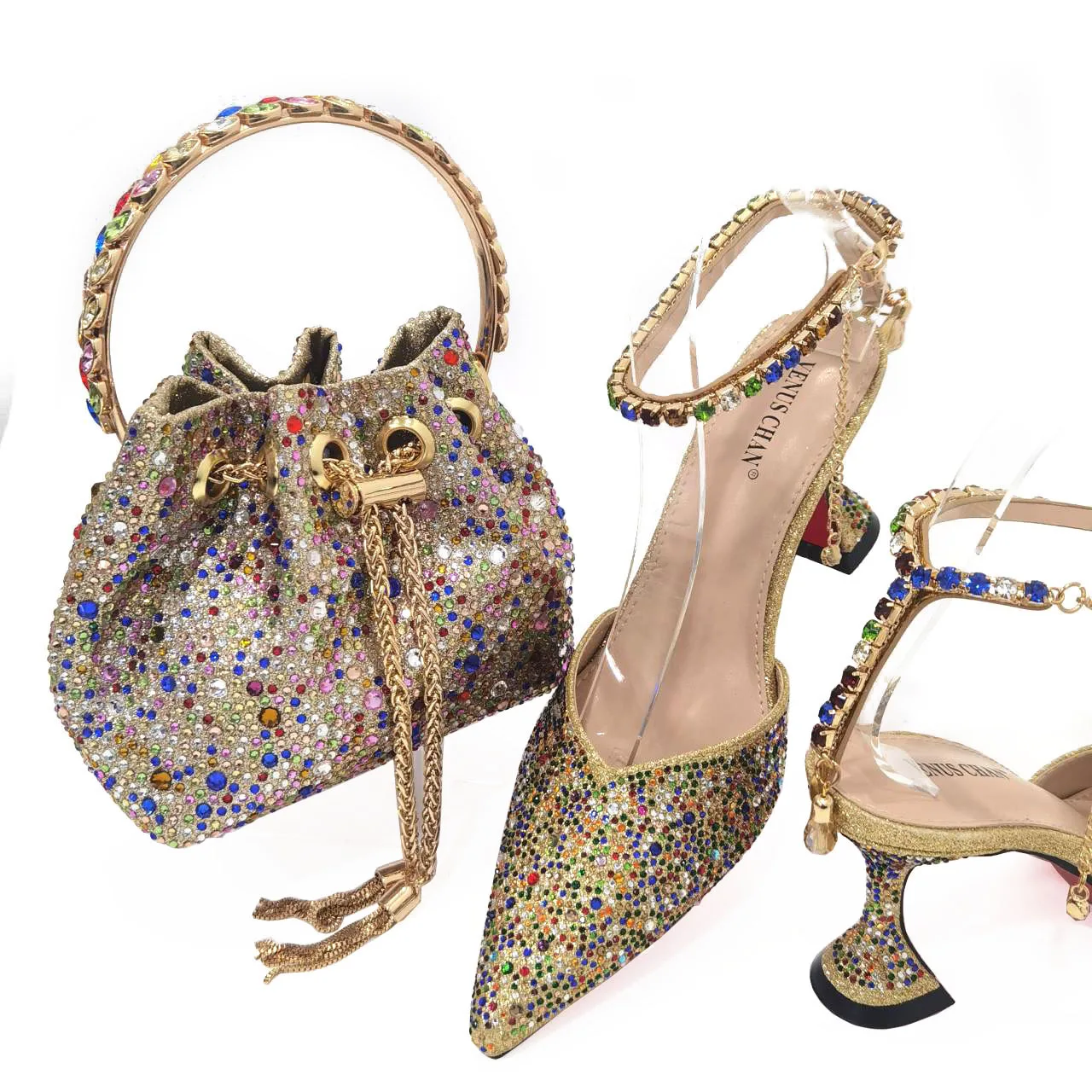 

Сандалии новый итальянский дизайн пурпурный бриллиантовый ремешок того же цвета сумка кешью изысканный банкет женская обувь и сумка