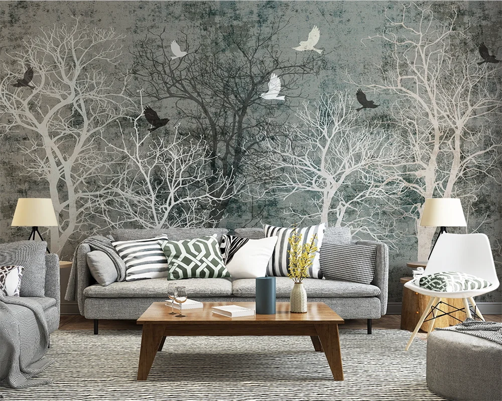 

beibehang Custom modern new Nordic minimalist retro forest forest industrial warm gray background wallpaper papier peint
