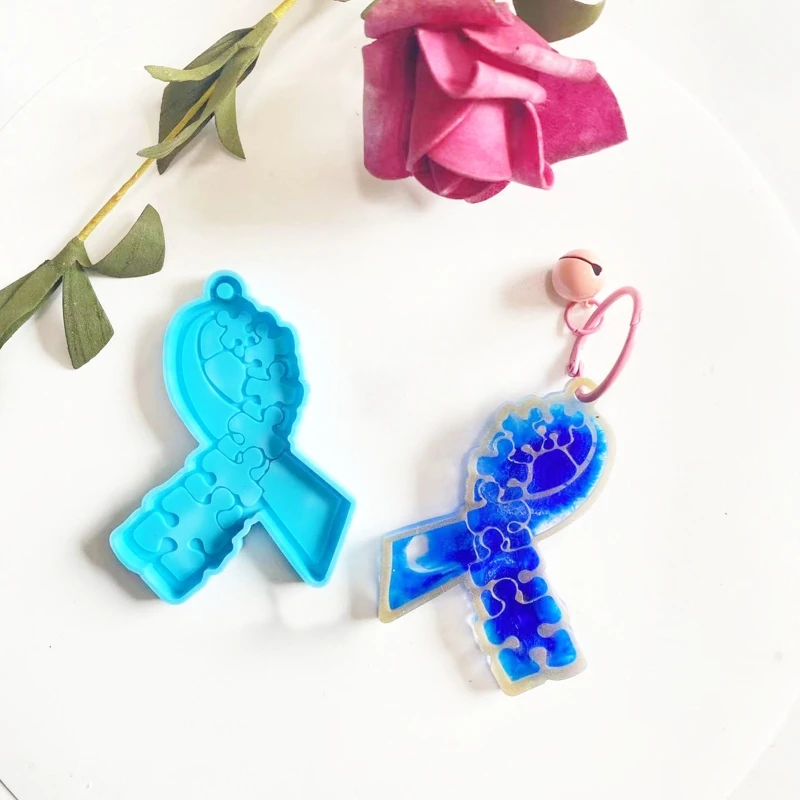 

Ribbon Silicone Mold Awareness Ribbon Keychain Mold with Hole for DIY Necklace Pendant Earrings Crayons Clay Crafts Tool