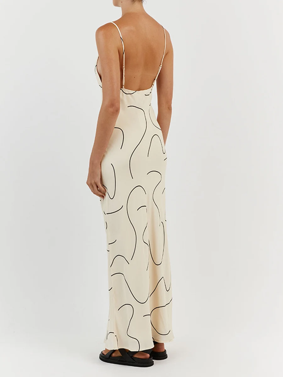 

Платье на бретельках с V-образным вырезом и принтом абрикосового цвета без рукавов для женщин-идеально подходит для повседневной вечеринки и весенне-летнего сезона