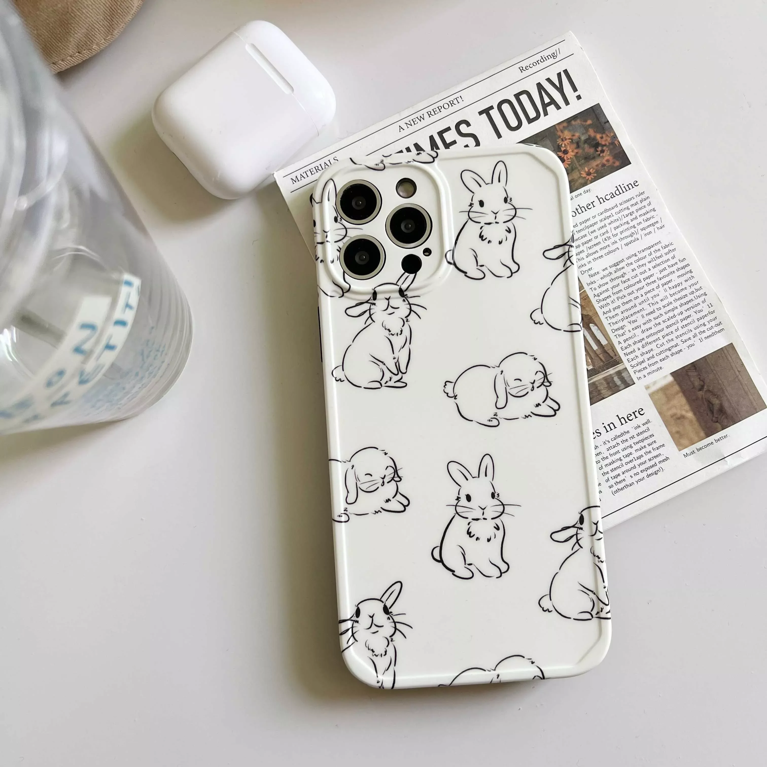 

Line Rabbit Funny Phone Case For Iphone 13Pro XR X XS XSMAX 7 8 Plus 11 12 13 Pro Max Cover Cute Fundas