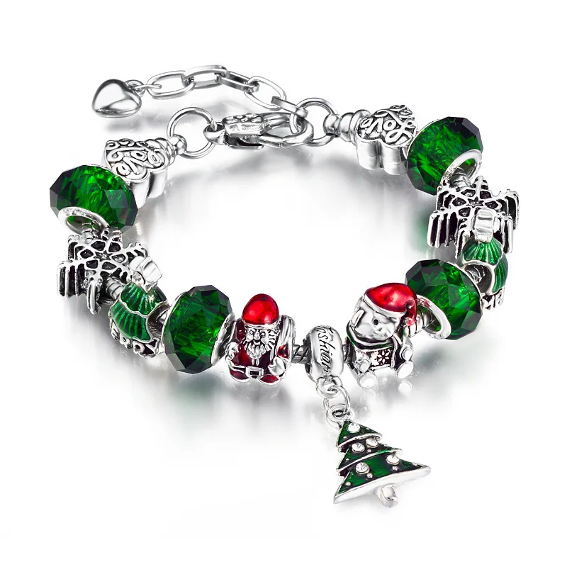 

European and American Popular Silver-plated Alloy Electroplating Drip Oil Christmas Tree Bear Christmas Bracelet