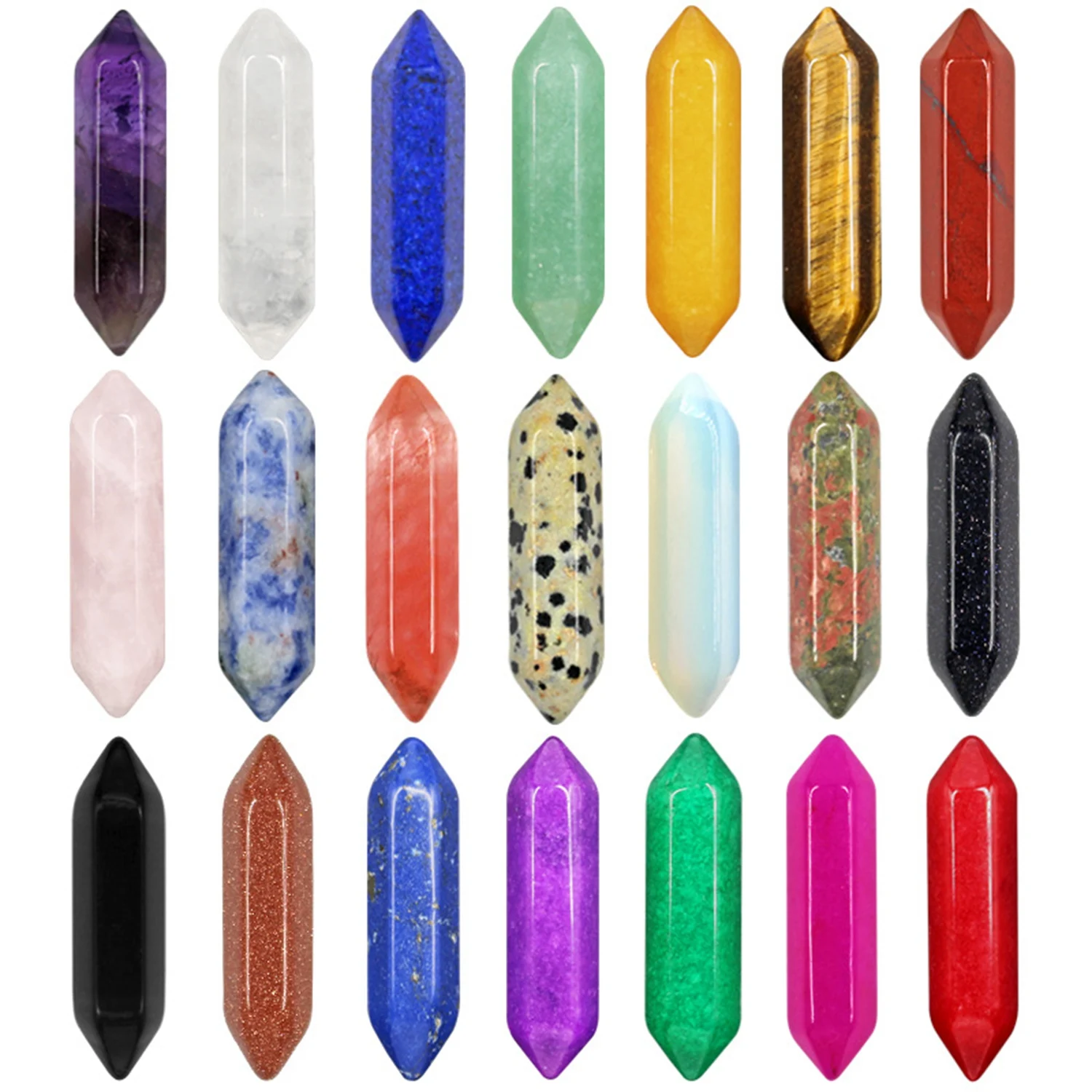 

1.3" Double Hexagonal Points Healing Chakra Crystal Quartz Wands Reiki Gemstone Beads for MeditationTherapy Home Decor