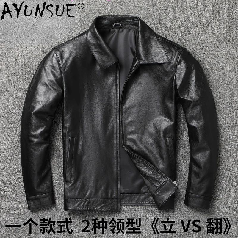 

AYUNSUE 100% Genuine Leather Jacket Men Vintage Natural Cowskin Coat Spring Autumn Mens Leather Jackets 2021 Chaquetas Hombre FC