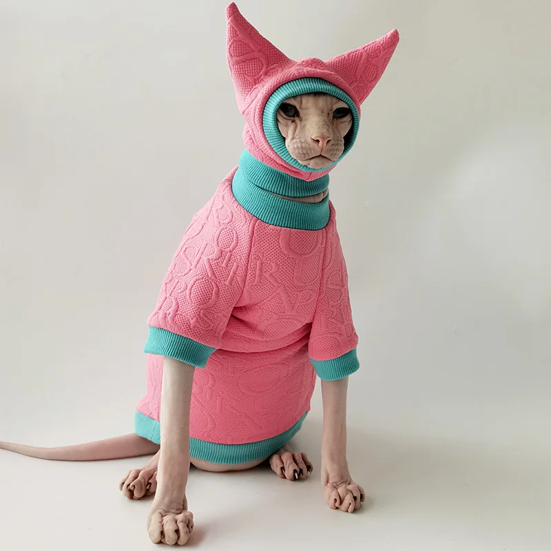 Pink Cart Sweater for Sphinx clothing Autumn Winter Kitten Outfits Hairless Cat Costume Devon Rex Clothes for Cat Sphynx