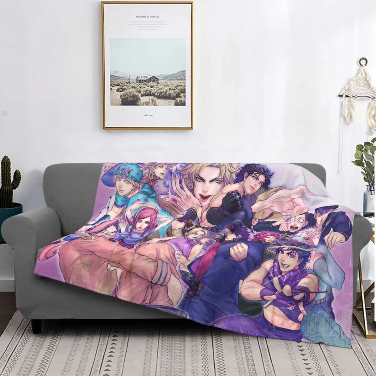 

JoJo's Bizarre Adventure Japanese Anime Blanket Flannel Print Dream Style Thin Blanket Home Office Plush Quilt