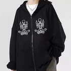 Потрясающие толстовки на молнии с принтом среднего пальца и черепа, худи с аниме графическим рисунком для мужчин и женщин, спортивная одежда, одежда на молнии в стиле аниме, готика, панк