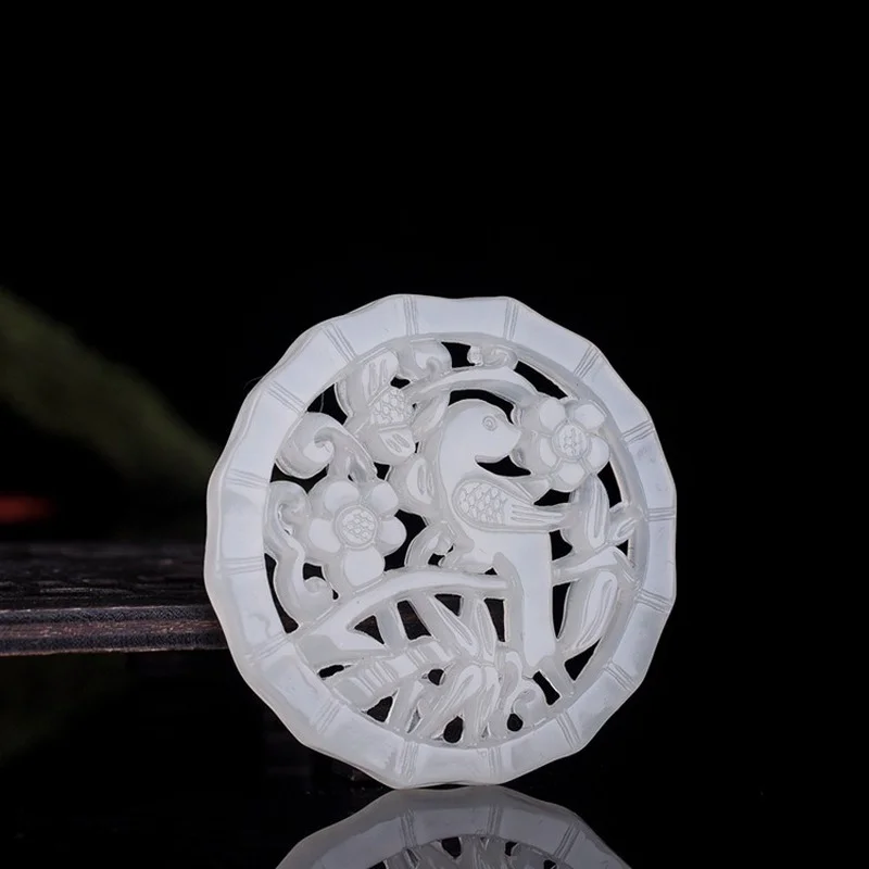 Натуральный Нефритового зеленого цвета выгравированный вручную подвеска сорока