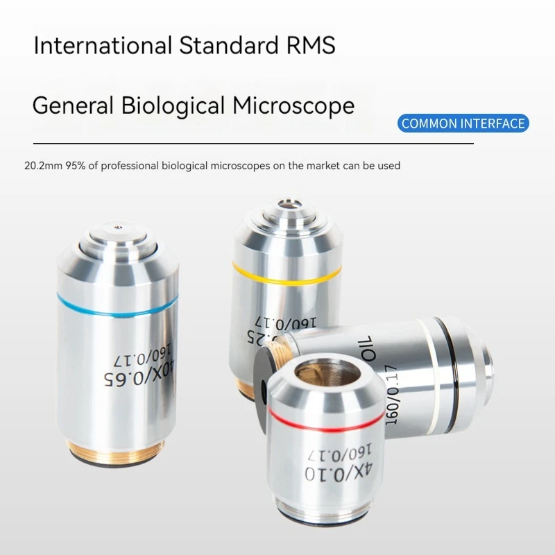 195 Чистая медь ахроматический объектив Биологический микроскоп 4X 10X 20X 40X 60X 100X