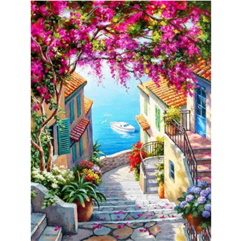 

Diamond Painting Scenery Town 5d Diy Mosaic Full Square Round Drill Diamant Of Rhinestone Daimond Embroidery Pictures Landscape