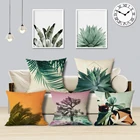 Наволочка для подушки с изображением растений, декоративные квадратные декоративные подушки из льна с принтом тропических джунглей и зеленых листьев, 45 см x 45 см