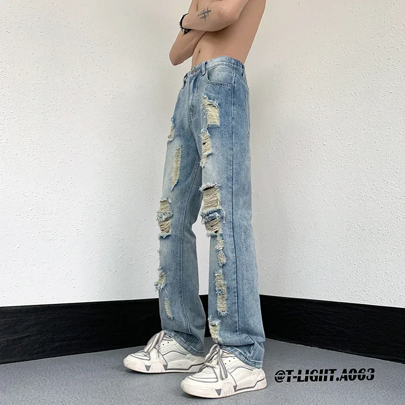 Уличные рваные мужские джинсы American Y2k в стиле хип-хоп для тяжелой промышленности
