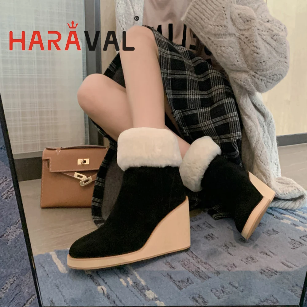 

Женские замшевые ботильоны на танкетке, с шерстяной подкладкой и закругленным носком