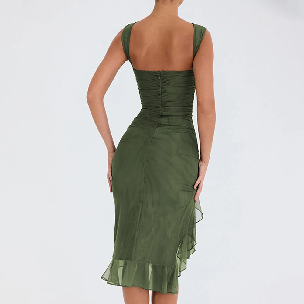 

Women Sleeveless Bodycon Y2K Dresses Sexy Elegant Mermaid Ruffle Backless Slim Split Solid Ladies Birthday Party Beach Dress