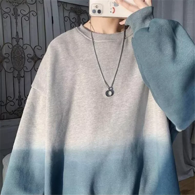 

2023New Men's Sweatshirt Autumn Fashion Streetwear Gradient Pullover Loose Tops High Street Youth Trendy Plus Size Sweatshir