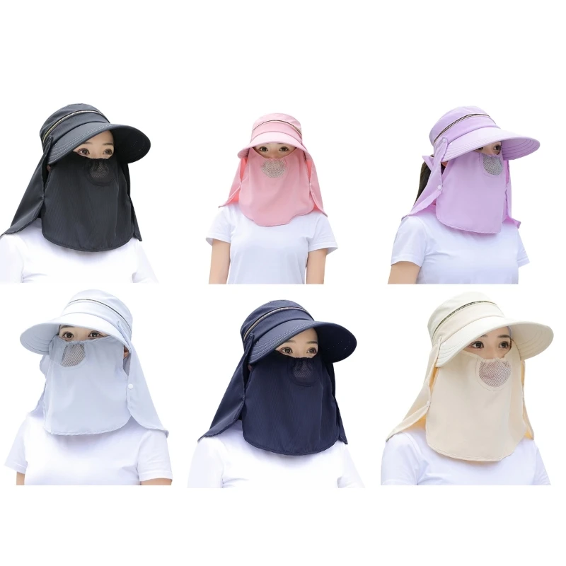 

Fisherman Hat for Women Breathable Summer Cap UV Protection Hat with Face Neck Cover Detachable Wide Brim Visor-Cap