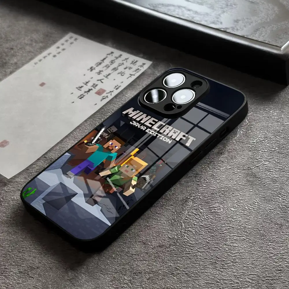 Фото Чехол для телефона Game M-Mine-craft Movie для iPhone 15 Pro Max 14 Plus 17 Pro Max 12 11 13 X XR XS 16 Plus Air SE, стеклянный чехол №3