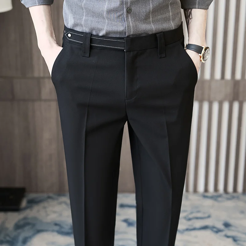

2023 прямые Костюмные брюки с высокой талией, мужские Новые однотонные повседневные деловые универсальные брюки с защитой от морщин для мужчин