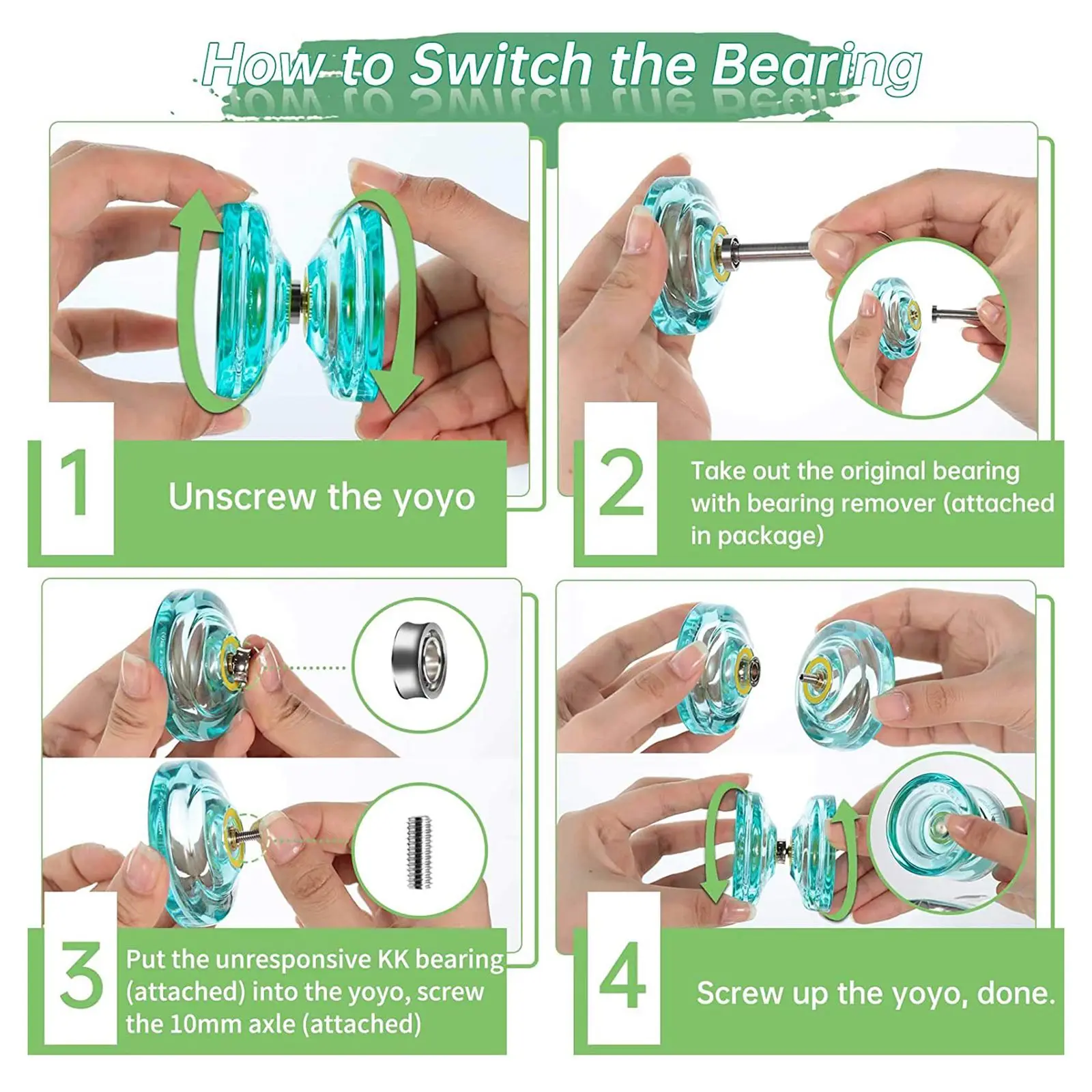

MAGICYOYO K2 Plus Crystal Responsive Yoyo,Dual Purpose Yo-Yo with Replacement Unresponsive Bearing for Intermediate,Green