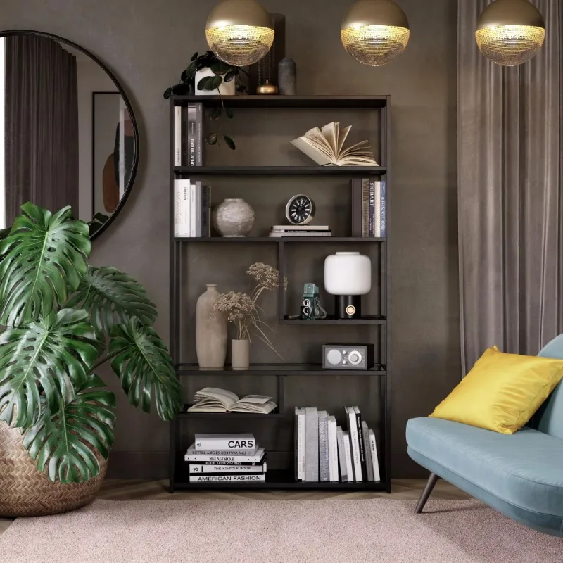 

DHP Moriah Bookcase ÃtagÃ¨re, Living Room & Home Office, Black/Brass