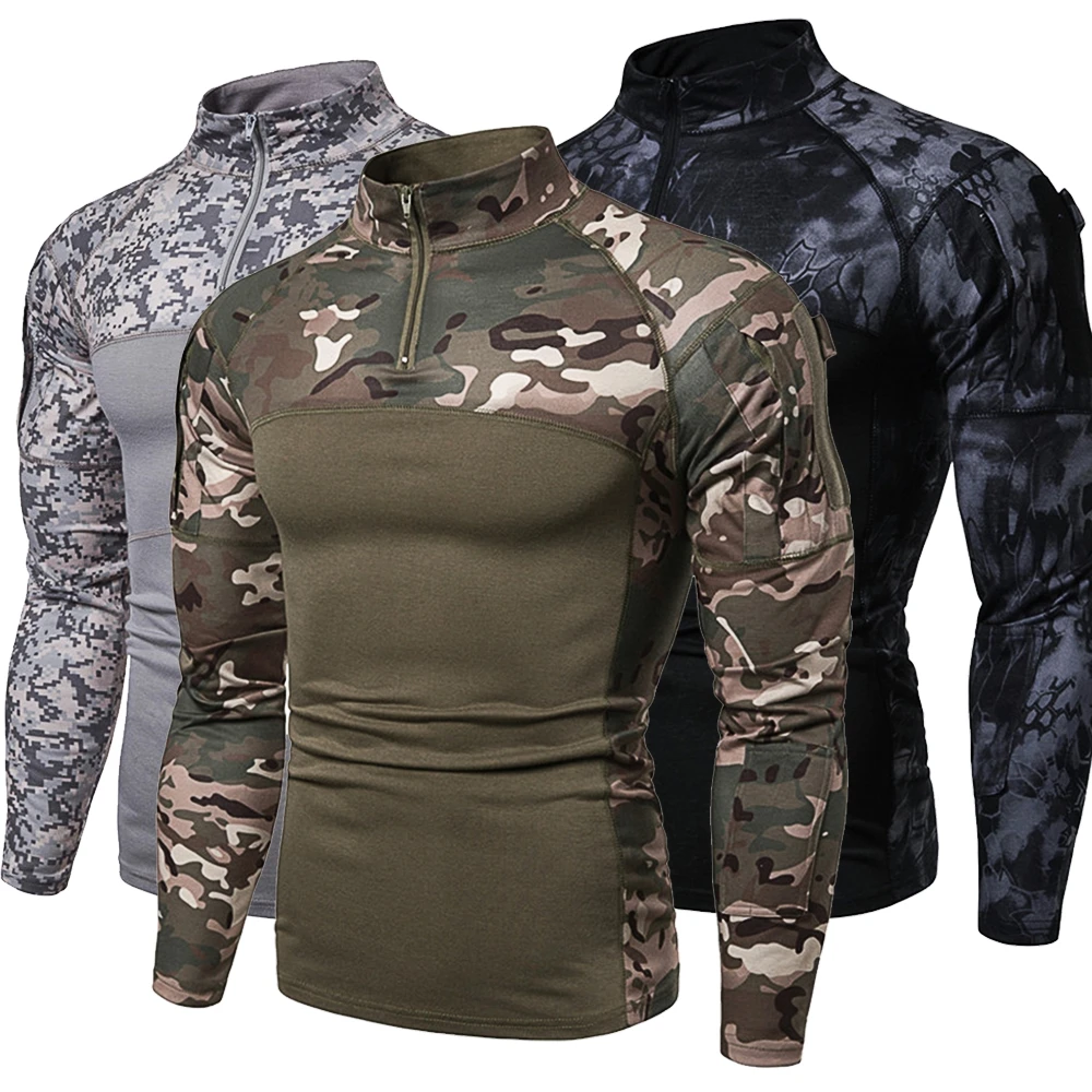 

Новая мужская камуфляжная тактическая одежда в стиле милитари, боевая рубашка, штурмовая облегающая футболка с длинным рукавом, армейский костюм