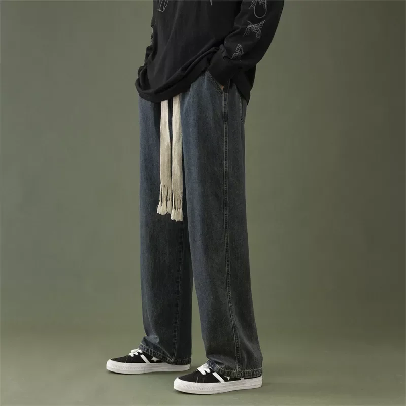 

Джинсы мужские прямые повседневные, модные брюки из денима в Корейском стиле, черные/Винтажные синие, весна-лето