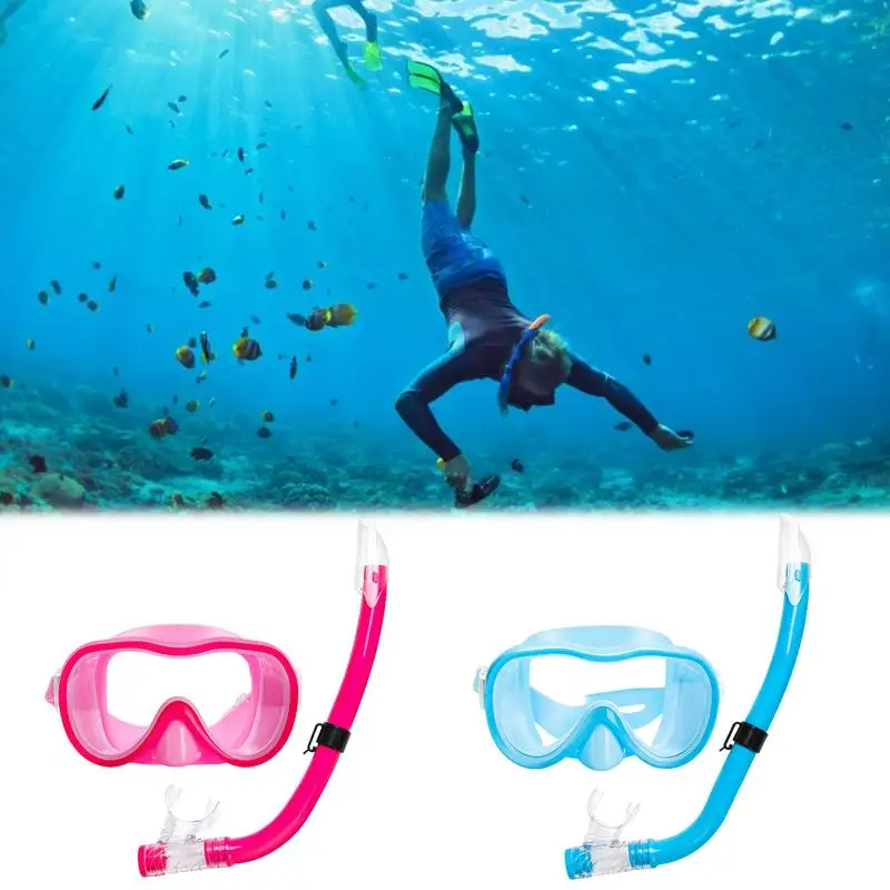 

Kids Snorkeling Set Children's Snorkeling Two-Piece Set Soft Mouthpiece Full Dry Snorkel Large Frame Anti-Fog Diving Goggles