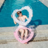 clear heart shaped feather pool floating mattress summer swim circle float water pool party inflatable swimming ring float toys