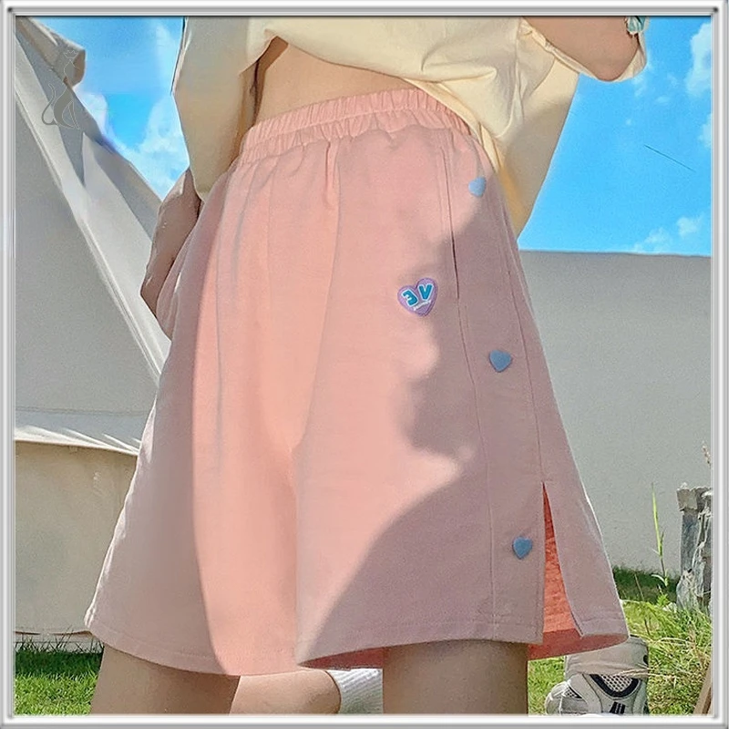 

Fashion Button Shorts High Waist Sport Female Streetwear Cute Pink Chic Short Pants Teen Spring Summer Women's Clothing