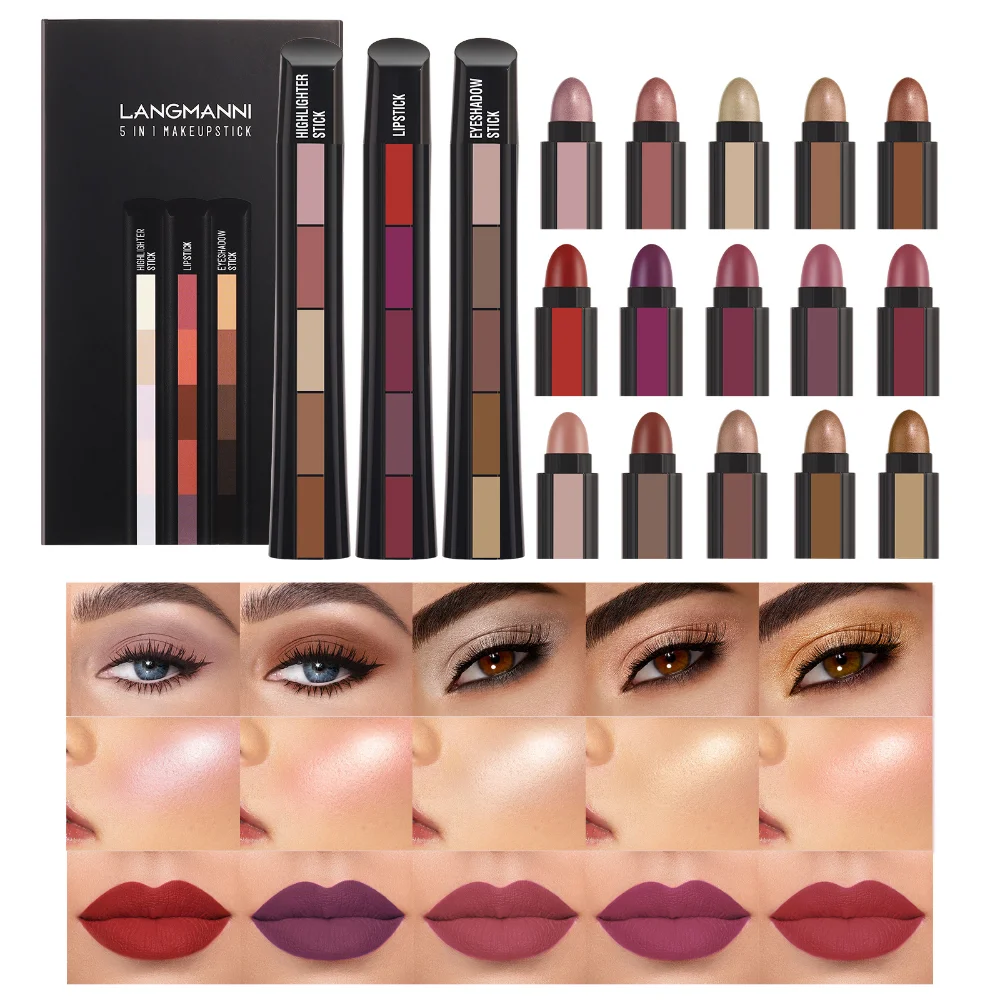 

Langmanni Multifunctional Makeup Set Five Sections of Lipstick Eye Shadow Highlighter Combination Multi-color Optional Makeup