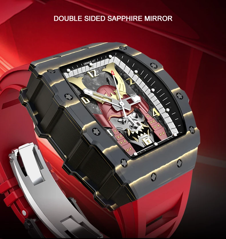 CRONUSART Мужские автоматические часы Роскошные механические наручные Tonneau Корпус из